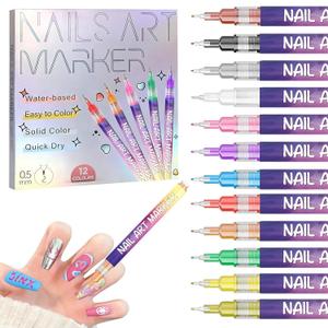 3 x YUEUR 12 Colors Nail Art Pens Set, Fine Tip Nail Polish Pen Markers, Quick Dry Nail Art Kit for DIY Home Salon, Professional Nail Art Tools, Manicure Set Gift for Adults Beginners