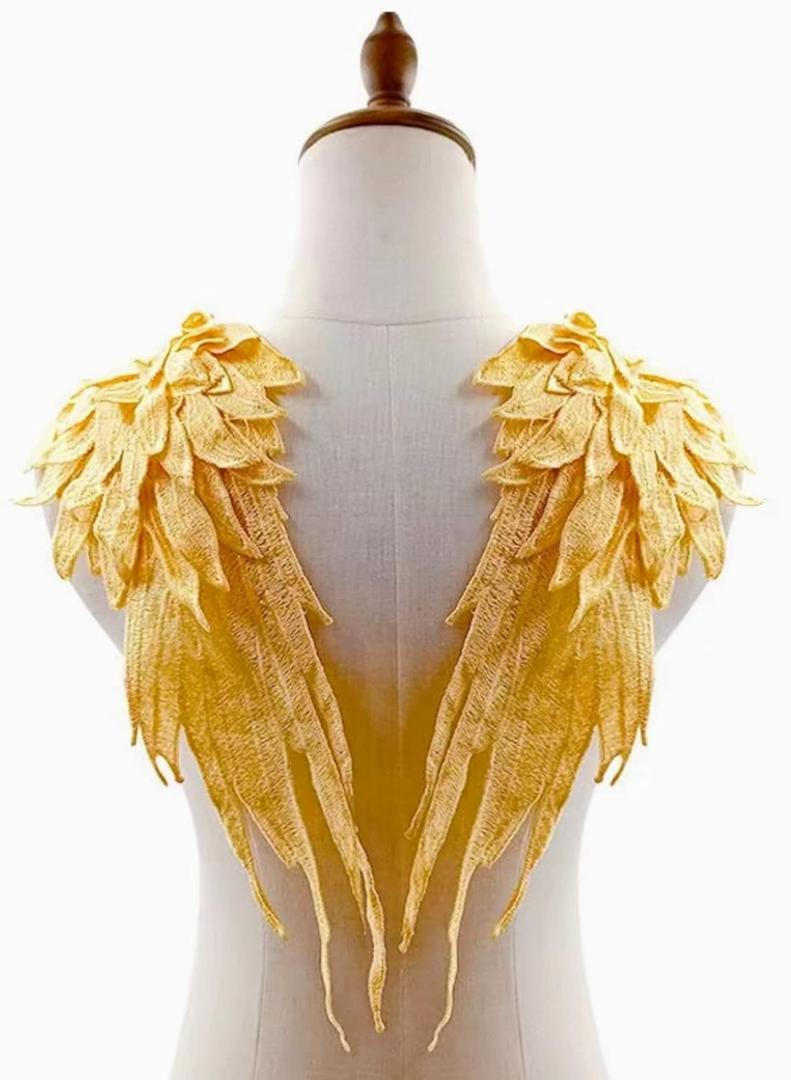 Angel Wing Applique, Embroidered Wings, Yellow Appliques for Dresses,Shoulder Applique 1 Pair(Yellow)