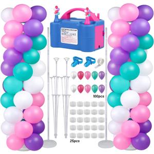 Gifts2U Balloon Column Stand and Balloon Pump, Electric Balloon Pump with 2 Sets 7Ft Ajustable Balloon Column Kits and 100 Pcs Balloons for Graduation Birthday Party Home Decoration (100-110V 600W) (Blue)