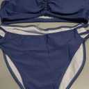 Zilcremo Women Two Piece Bikini Double Strap Swimsuits Hollow Out Bathing Suit Mid Waist Bikini Sets (Large, Insignia Blue)