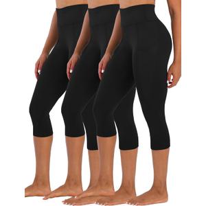 Women's High Waist Capri Leggings with Pockets Tummy Control Cropped Yoga Pants for Summer Fitness Workout Athletic (Black, L)