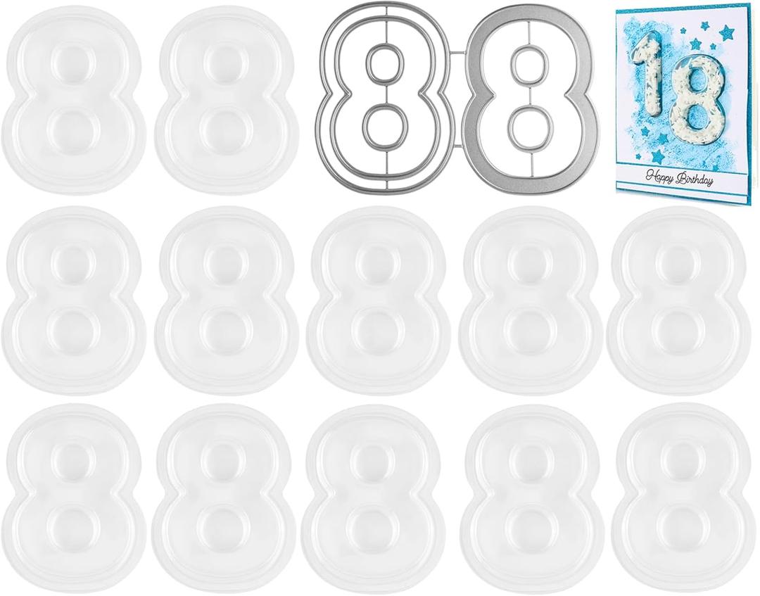 Briartw 12pcs Clear Plastic 3D Shaker Covers with Cutting Dies for Shaker Card Making,0.32" Height Number 8 Shaker Blisters Can Fill Glitter,Confetti for Birthdays,Anniversaries,Holiday Wishes