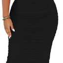 PINSV Women Ruched Off Shoulder Dress Bodycon Party Elegant Midi Dresses (XX-Large, 3288 Black)