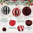 12 Pcs Christmas Paper Honeycomb Ornaments for Tree, 3D Glitter Edge Honeycomb Hanging Decorations Foldable Christmas Ornaments Lanterns for Xmas Tree Holiday New Year Party Decor (Chic)