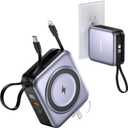 NOPBER 6-in-1 Magnetic Portable Charger 10000mAh  22.5W Fast Charging with AC Wall Plug Built-in USB-C & Lightning Cables for iPhone 17/16/15/14/13/12, Android & Samsung (Silver Gray)