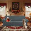 KEKUOU Stretch Oversized Sofa Slipcover 1 Piece Couch Sofa Cover (94"-110") Furniture Protector 4 Seater Sofa with Elastic Bottom for Kids,Pet.Jacquard Checked Pattern Fabric(X Large,Grey)