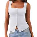 REORIA Women's Sexy Ribbed Button Down Square Neck Tank Tops Trendy Y2K 2026 Summer Sleeveless Going Out Vest Crop Tops (White Large)