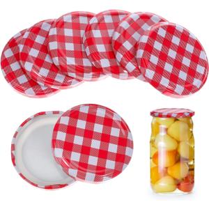 Veemoon 40pcs Regular Mouth Mason Jar Iron Lids Jam Canning Sealing Lids Red White Checked Canning Screw Caps for Sauce and Food Jelly Storage Bottle (2.48/2.28 Inch)
