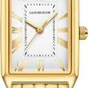 Gold Watches for Women with Vintage Rectangular Case,White Roman Dial,Stainless Steel Band,Adjustment Tool Included,Water Resistant