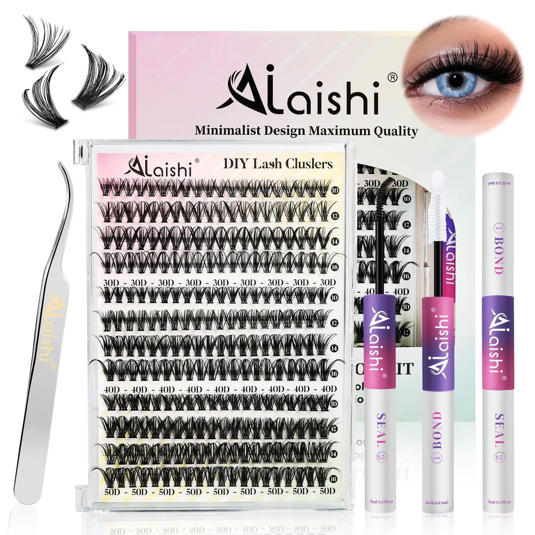 Lash Clusters Kit, DIY Cluster Eyelash Extensions 916mm, 30D+40D+50D, 240pcs Fluffy D Curl Natural Lashes with Lash Bond and Seal,TweezersWaterproof Fake Cat Eye Wispy Individual Clusters(MIX3-1-S)