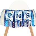Boy High Chair Banner - Trip First Around the Sun Highchair Streamer, One Birthday Party Space Decorations with Planets, Astronauts 1st Kids Birthday Outfit Supplies Cake Smash Photo Props