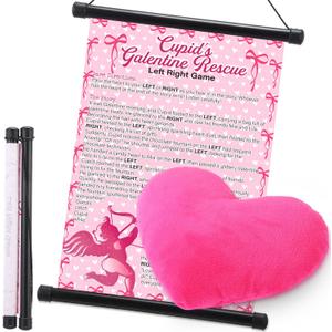 Galentine's Day Party Game Pass the Heart Game Galentines Left Right Story Hanging Scroll with Plush Heart Valentine's Gift for Women Besties Adults Party Supplies Activities Challenge Prizes