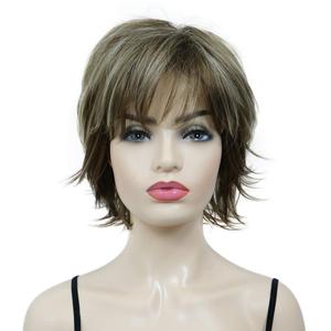 Lydell Short Layered Shaggy Full Synthetic Wig Wigs 12TT26 Brown Highlights