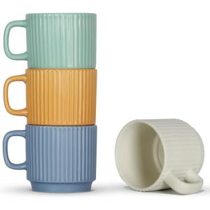 Stackable Coffee Mugs Set of 4, 7 OZ Ceramics Espresso Cups for Latte Cappuccino Cocoa with Handle, Colorful (Multicolor)
