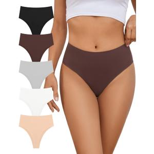 No Show High Rise Bikini Panties Women's Seamless Hi Cut Underwear Pack (Medium)