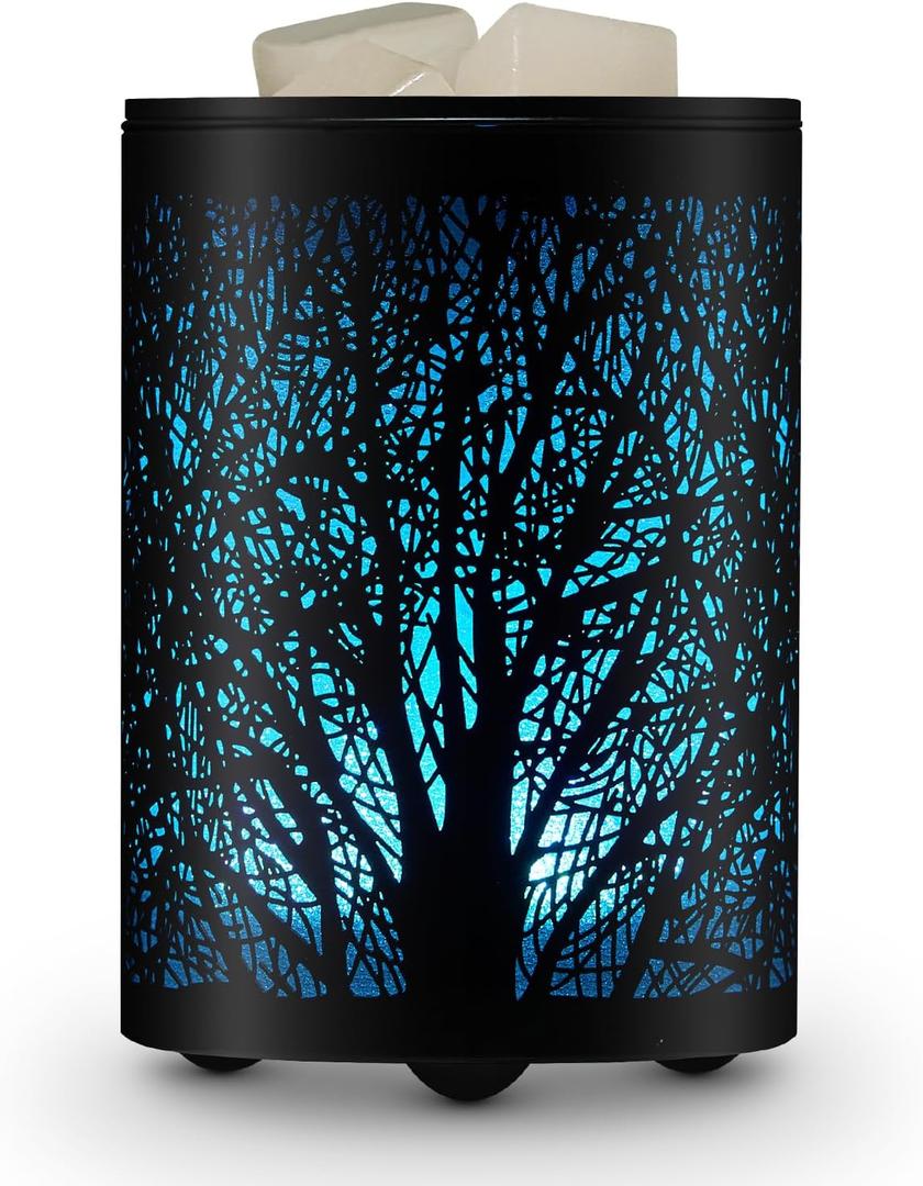 Fragrance Electric Wax Melts Warmer with 7 Colors LED Changing Light Metal Tree Scent Oil Candle Burner for Home Decor