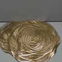 24 Pcs Round Pressed Vinyl Placemats Gold Placemat Coaster Set Metallic Place Mat Rose Floral Non Slip Table Mats for Wedding Dinner Party Table Supplies Washable Heat Resistant (Gold Rose, 24)