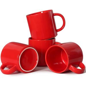 12 oz Stackable Coffee Mugs for Office Party, M101 Novelty Ceramic Cup for Boy Girl lover Women Men, Set of 4, Red