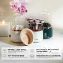 Rotating Makeup Brush Holder with Lid  Dustproof Vanity Organizer for Makeup Brushes, Bonus Foldable Makeup Brush Cleaner Bowl Included, Elegant White Storage Solution