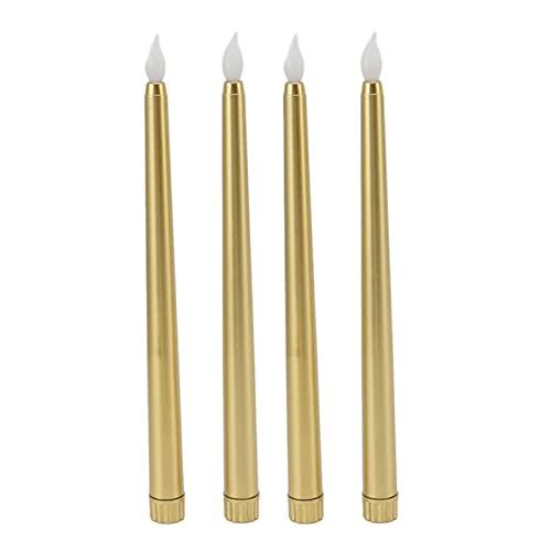 4Pcs Flameless Taper Candles Electric LED Taper Candle Halloween Christmas Holiday Decor Candles (Gold)