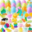 JOYIN Prefilled Easter Eggs with Assorted Toys, Filled with Mochi and pop Bubble Keychains, Easter Stuffed Toys for Kids to Egg Hunt, Kids Basket Stuffers, Party Favor, Classroom Prize