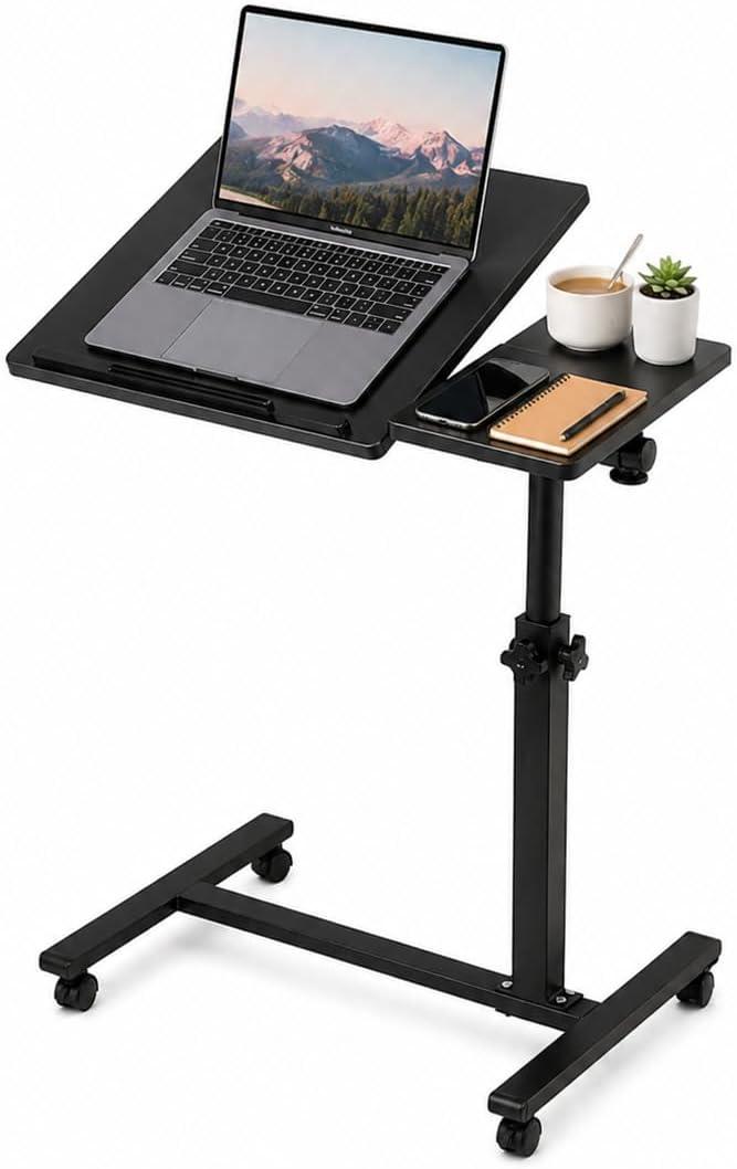 Rolling Laptop Desk with Wheels, Adjustable Height Bed Table for Sofa & Couch, Portable Mobile Workstation, Lockable Wheels, Compact Desk for Small Spaces, Home Office & Study