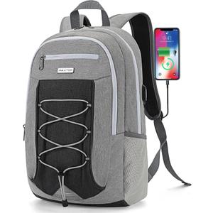 MAXTOP Travel Backpack Laptop Back Pack College Bookbag with USB Charging Port Water Resistant Work Business Backpacks (15.6 inch, Light Grey)