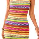 PRETTYGARDEN Womens 2026 Summer Mini Dresses Square Neck Sleeveless Tank Bodycon Striped Boho Sundress Beach Vacation Outfits (L)