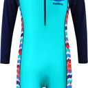 TFJH E Boys Long Sleeve Swimsuits Rash Guard Swimwear 50+ UV Zip One-Piece, 152/158, Blue Ship  