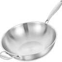 LOLYKITCH 14.5 Inch Stir-Frying Wok Pan, Tri-Ply Stainless Steel Induction Cooking Wok Pan,Dishwasher and Oven Safe,Heavy Duty and Detachable Handle.