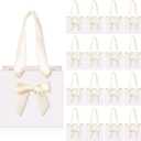 Kolldenn 50 Pcs Mini Gift Bags with Beige Bow Ribbon 4''x2.7''x4.5'' Small White Paper Thank You Goodie Gift Bags Bulk with Handle for Baby Shower Wedding Party Favor Birthday Return Guests