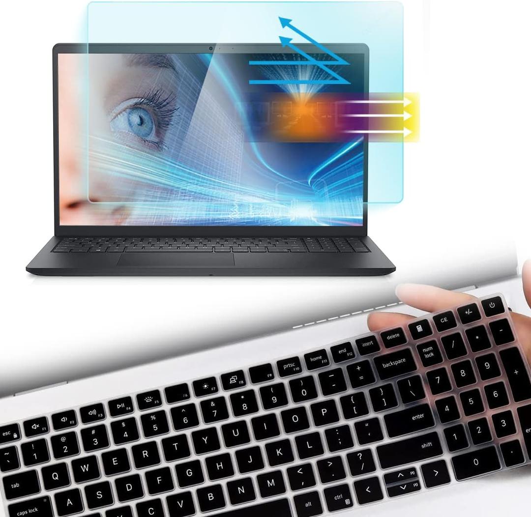 Screen Protector for Dell 15 DC15250 DC15255 15.6 & Inspiron 15 3510 3511 3515 3525 3530 3535 5510 5515 5518 Anti-Blue Light Screen Protector & Keyboard Cover, Eyes Protection Screen Filter Block UV