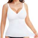 LODAY Compression Tank Tops for Women Tummy Control Shapewear Seamless Body Shaper Workout V-Neck Camisole Cami Tops (White, L)