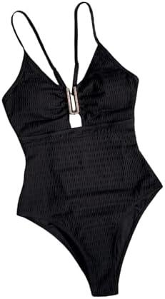 MakeMeChic Women's One Piece Swimsuit Ring Cut Out Criss Cross Tummy Control Bathing Suit, M, Black