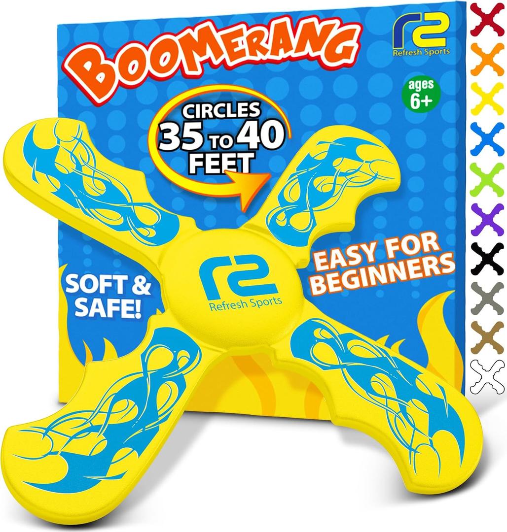 Kids Beach Toys Boomerang - Ultimate Beach Boomerangs for Beaches - Fun Easter Basket Stuffers for Boys & Girls - Playdates Sand Toys Soft Colorful Designs & Tons Of Fun Toy Easter Gifts For Kids (Yellow)