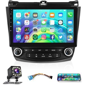 Android 13 Car Stereo for Honda Accord 2003-2007 Radio 10.1 inch 1080P HD IPS Touch Screen Build-in GPS Chip Mirror Link Airplay Android Cast WiFi Bluetooth FM/RDS Backup Camera Mic