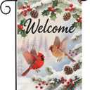 2 x Welcome Winter Garden Flag 12x18 Inch Cardinal Bird Xmas Holiday Seasonal Theme Decorative Yard Flags for Outside Double Sided Outdoor Home Farmhouse Decoration Porch New Year Decor