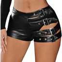 OYOANGLE Women's Buckled Cut Out Leather Mini Shorts Y2k Low Rise Booty Hot Shorts M