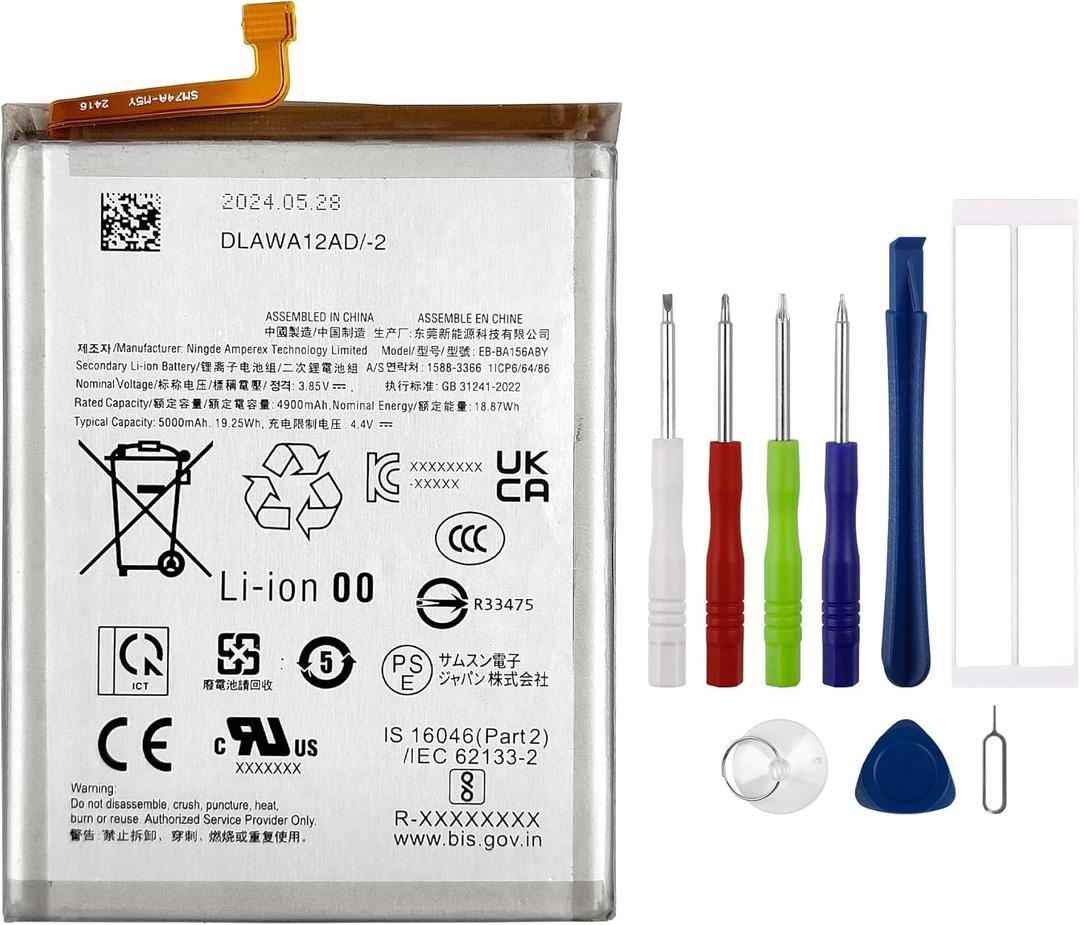 New Rechargeable Battery EB-BA156ABY Compatible with Galaxy A15 5G SM-A156B, SM-A156B/DS, SM-A156P, SM-A156P/DS, SM-A156U with Tools