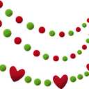 Tatuo 3 Pieces Christmas Wool Felt Ball Garland Colorful Pom Pom Garland 8.2 Feet Red and Green Felt Ball Heart Pompom Banner for Wall Home Office Christmas Tree Decorations