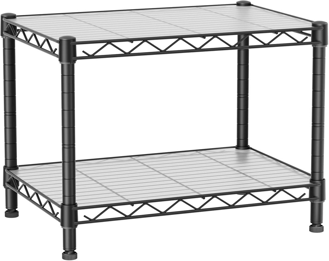Small 2 Tier Shelves Storage Wire Shelving Unit Metal Shelf Adjustable Organizers Storage Shelving with Wheels for Bathroom Laundry Room Kitchen Pantry12D x 18W x 12.2H Black
