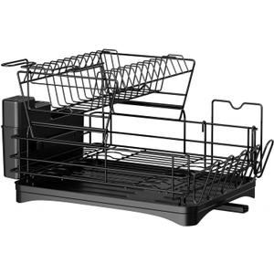 Dish Drying Rack for Kitchen Counter,Multifunctional 2-Tier Dish Rack,Rustproof Kitchen Large Dish Drainer with Utensil Holder,Cups Holder