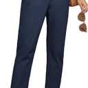 GRACE KARIN Women's 2025 Work Pants Casual High-Waisted Business Tapered Leg Trousers with Pockets (Size S, Navy Blue)