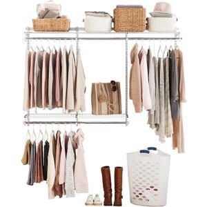 Rubbermaid Configurations Custom Closet Kit 3-6 Ft. Adjustable Metal Wire Shelving White Finish Expandable Organization System Hardware Included for Home Closet/Pantry/Laundry/Mudroom (3-6 Feet)