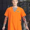 Men Prisoner Costume, 2 Pcs Convict Jail Jumpsuit Inmate Set Outfit for Adult Man Dress Up Halloween M-XXL (Orange)