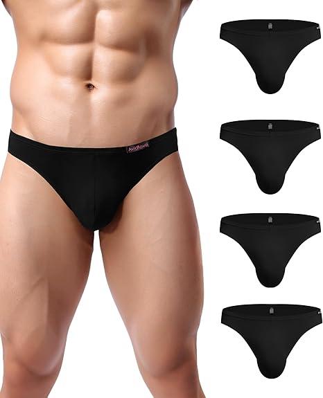 Avidlove Men Underwear Micromocal Bikinis 4 Pack Briefs, Black Large