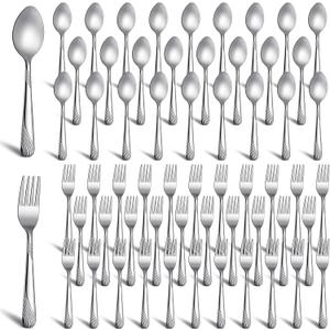 200 Pcs Dinner Forks and Spoons Silverware Set Heavy Duty Stainless Steel Flatware Cutlery Metal Included 100 6.7 Inch Forks and 100 6.7 Inch Spoons, Mirror Polished, Dishwasher Safe