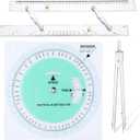 3 Pcs Marine Navigation Kit, Basic Navigation Set Include 18" Marine Parallel Ruler with Clear Scales, 8" Diameter Nautical Plotter Protractor, 6" Fixed Point Divider for Boat Accessories