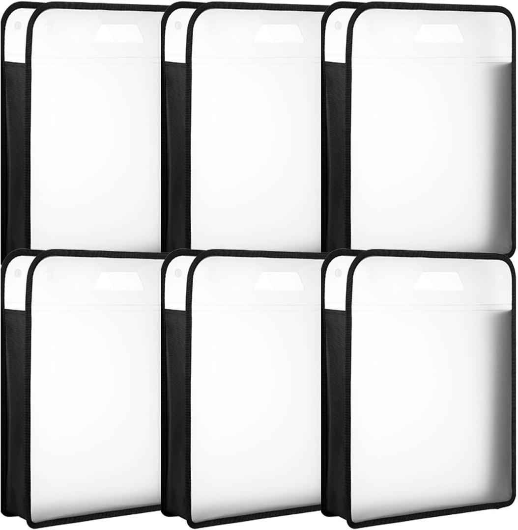 6 Pcs Scrapbook Paper Organizer, Black Expanding Paper Folio with Handle, Clear Portable Scrapbook Paper Storage for Holding 12 x 12 Inch Scrapbook, Vinyl Paper