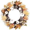 TaoQ C 17" Thanksgiving Wreath Fall Harvest Wreath Autumn Front Door Wreath with White Pumpkins Pine Cones Berries Maple Leaves for Outside Indoor Thanksgiving Autumn Fall Harvest Home Decor